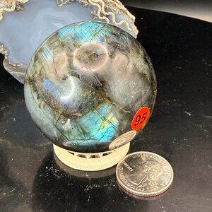 Labradorite Sphere 55.7mm Blue Green Flash Crystal Ball Labradorite Orb Large 95